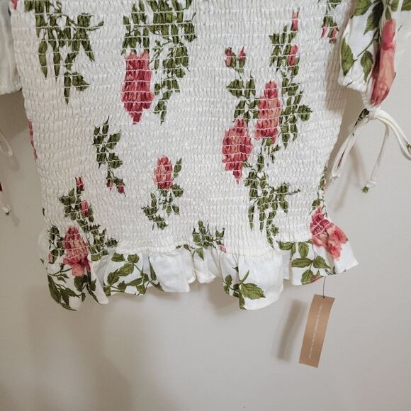 Reformation Linen Dress Hilary Floral Smocked Puff Sleeve Large - Picture 9 of 13